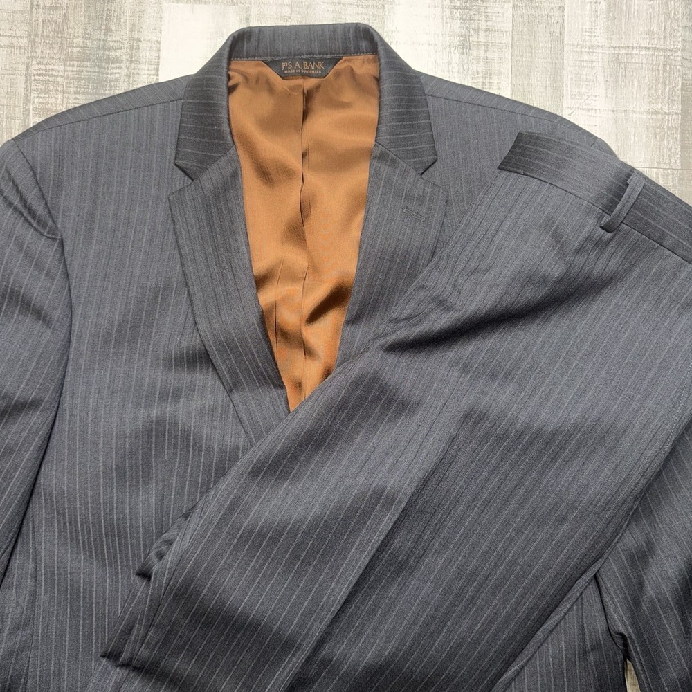 Jos A Bank Joseph 42R Slim Fit Navy Chalk Pinestripe 2 Piece Suit Wool 36x30